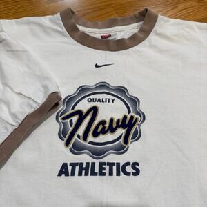 Vintage Nike Center Swoosh T-Shirt Navy Academy Mens XL Ringer Tee Y2K RARE